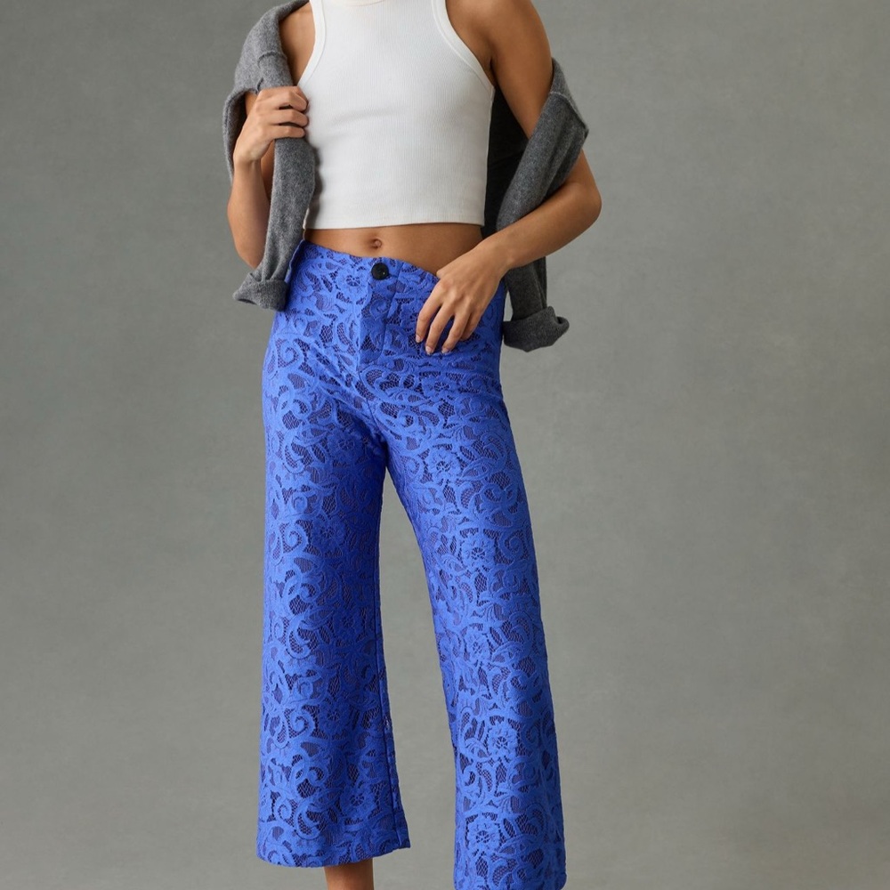 Maeve Colette Blue Lace Wide-Leg Pants from Anthropologie NWT